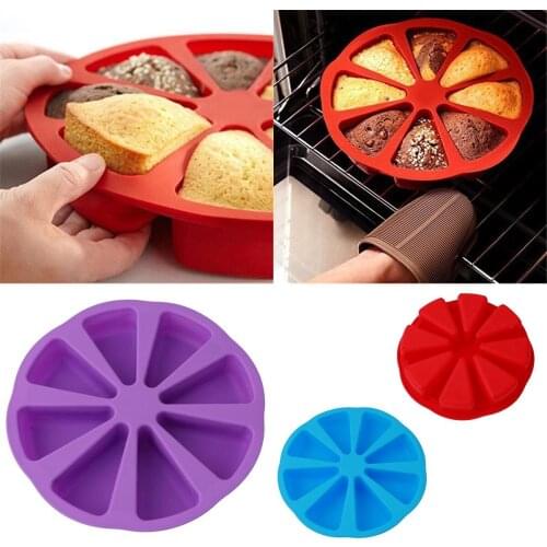 JX-LCLYL Silicone 8 Cavity Portion Cake Mold Slices Pastry Pizza Pan Tray Mould