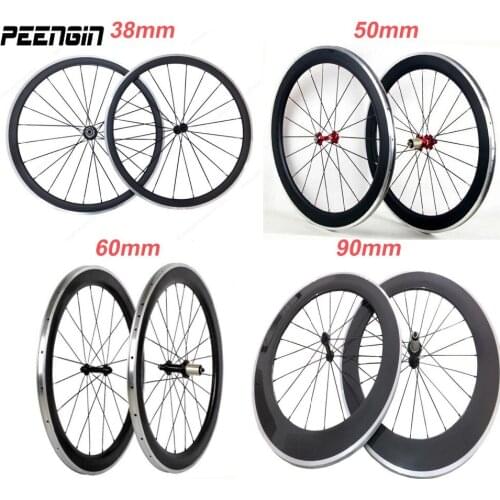 Hot 700C oem carbon alloy wheels 700c clincher 38 50 60 90mm with aluminum brake suface Novatec/powerway hub carbon alu wheelset