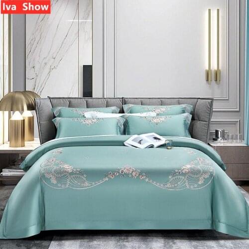 Iva Show Green Long-staple Cotton Bedding Set Wedding Celebration Bed Set Embroidery Pillowcase Queen King Size Bed Four-pieces