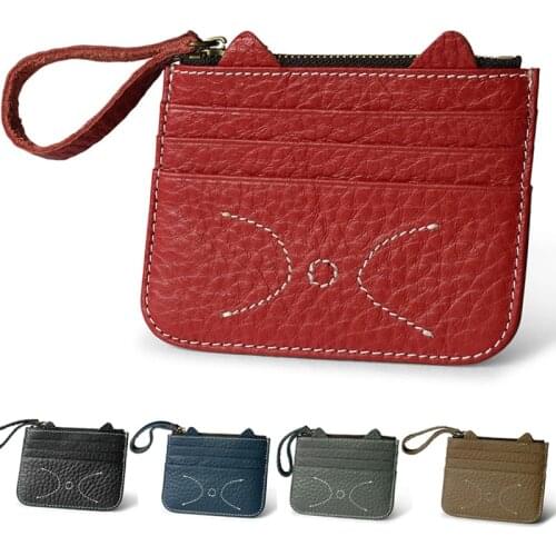 Wholesale Retro Leather Card Wallet Men Cute Cat Bank Card Holder Thin Credit Card Case Convenient Small Cards Pack Cash Pocket