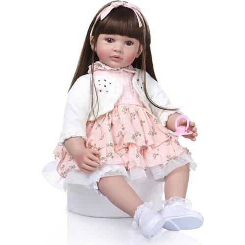 NPK DOLL 24“60cm reborn toddler girl silicone vinyl baby dolls alive adorable princess doll long hair wig stuffed body reborn