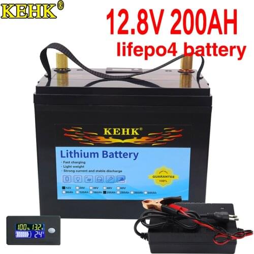 12V 200Ah LiFePO4 Battery BMS Lithium Power Batteries 12.8V For RV Campers Golf Cart Off-Road Off-Grid Solar Wind with charger