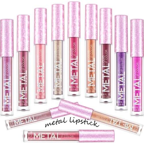 Metallic Glitter Matte Lipstick Waterproof Shimmer Red Lipstick Satin Metallic Color Lasting Makeup