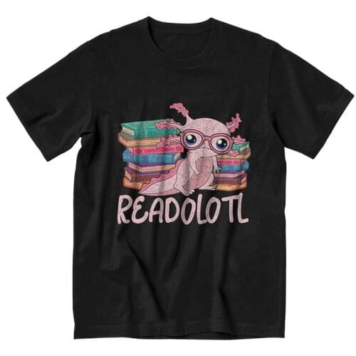 Fashion Bookworm Readolotl Axolotl T Shirt Men Short-Sleeve Animal T-shirts Graphic Tee Tops Pure Cotton Slim Fit Tshirts Merch
