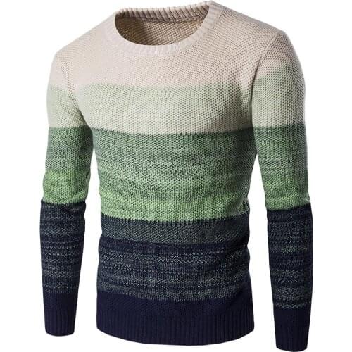 2020 Men Winter Sweater Casual Knitted Soft Cotton O-Neck Sweaters Pullover Mens New Fashion Striped Sweater