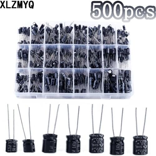 500PCS Electrolytic Capacitor Assortment 0.1UF-1000UF 16V-50V 24Values For Inductors/Aluminum Electrolytic /Capacitor DIY Set