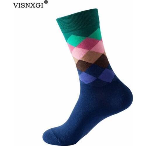 VISNXGI Diamond Socks New Men Colored Pattern Hip Hop Cool Middle Tube Skate Funny Colorful Cotton 2021 Elasticity High Quality