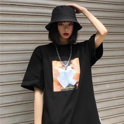 New womens clothes Harajuku BF wind romantic print 2020 summer Korean loose loose short-sleeved t-shirt tide
