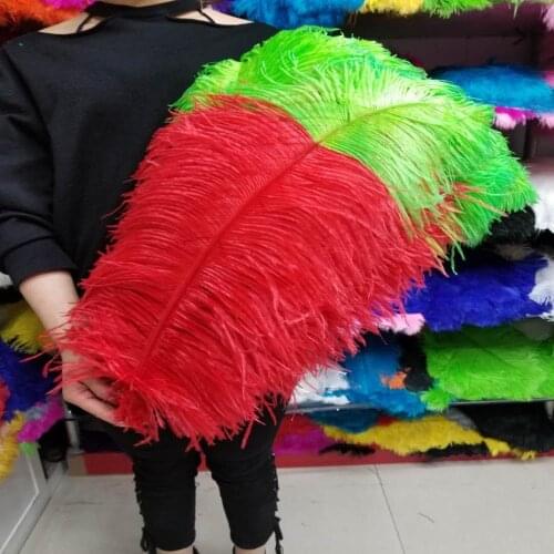 Wholesale 50 pcs Red and Green "Thick Stem" Male Ostrich Feathers 24-26inch/60-65cm DIY Jewelry Craft Making Decoration
