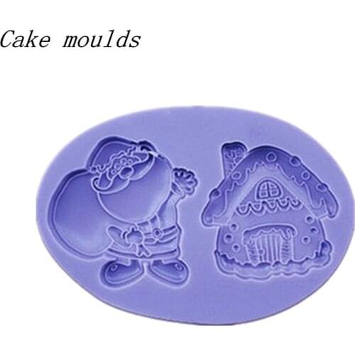 Wholesale Silicone mold K326 Santa Claus & House shape Baking cookie mold Decoration Fondant cake mould