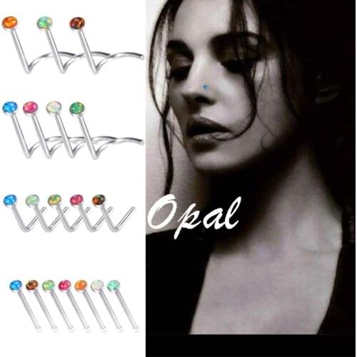 2mm Opal Nose Rings Nose Studs Helix Earrings Surgical Steel L S Straight Bar 20G Mix Colors Body Piercing Jewelry Quality New
