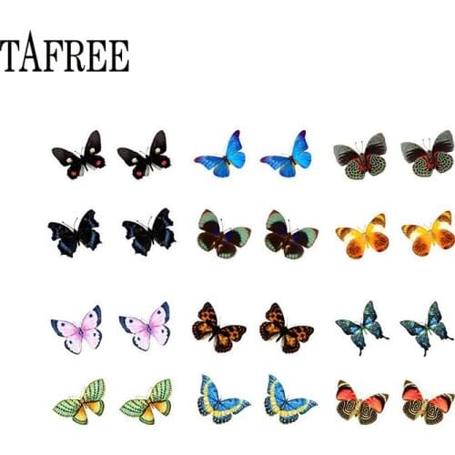 TAFREE Resin Clip on Earrings Butterfly Shaped Epoxy Heat-shrink sheets PVC Acrylic Earrings Small ear clip women Jewelry