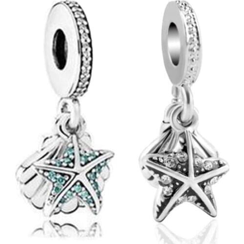 Original 925 Sterling Silver Charm New Fashion Tropical Starfish Shell Pendant Fit Pandora Women Bracelet & Necklace Diy Jewelry