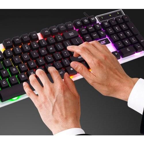USB Computer Wired Keyboard Colorful Backlit Game Rainbow Glow Floating Button
