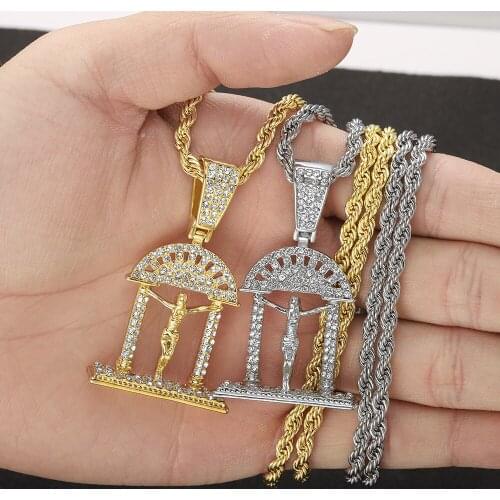 Hip Hop Jesus Christ Cross Pendant Necklac Iced Out Bling Stainless Steel Crucifix Necklace Male Christian Jewelry Dropshipping