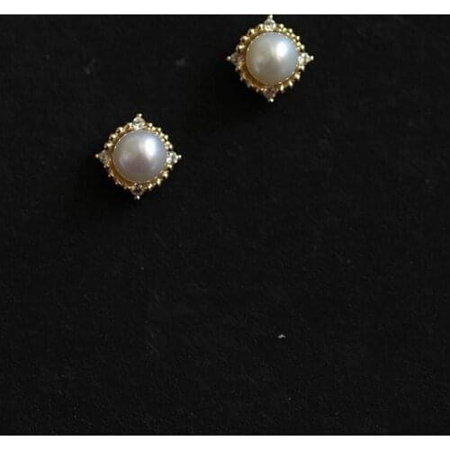 925 Sterling sSilver Palace Style Vintage Pearl Stud Earrings Women Classic Fashion Mothers Day Jewelry Accessories Gift
