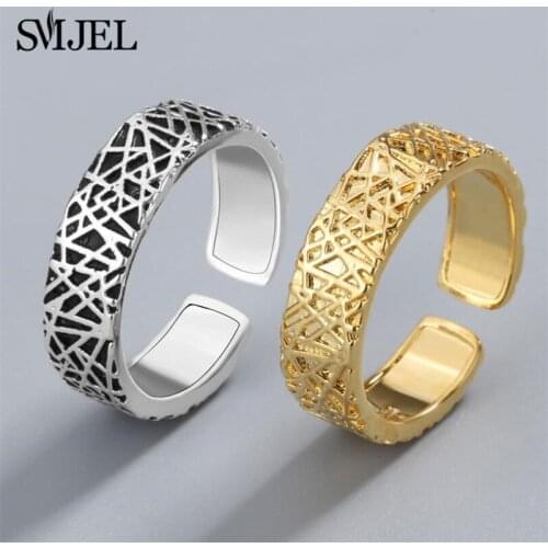 SMJEL Boho Vintage Gold Knuckle Rings For Women Punk Black Line Geometric Female Finger Rings Minimalist Jewelry 2021