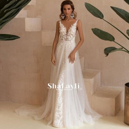 Vintage Mermaid Wedding Dresses Soft Satin Beach Bridal Gowns V-neck Sleeveless Lace Appliques Party Gowns Vestido De Novia