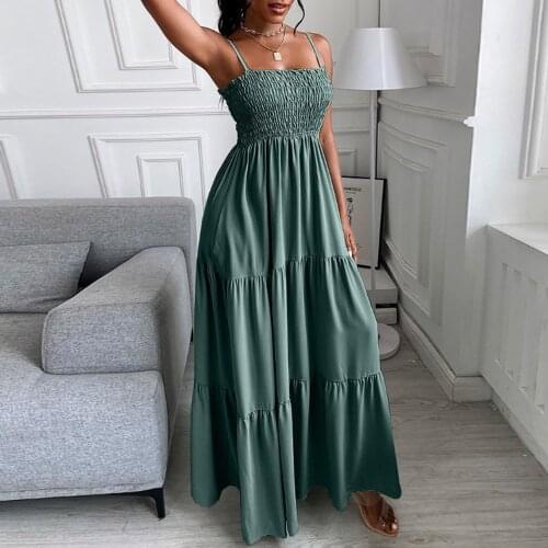 Dress Women 2021 New Arrive Summer Solid Color Strap Sexy Fashion Casual Long Dresses