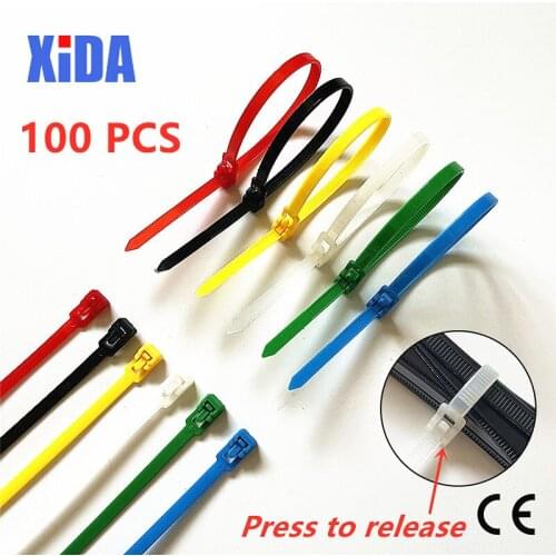 100Pcs 200mm Releasable Cable Ties Colored Plastics Reusable Cable ties UL Rohs Approved Loop Wrap Nylon Zip Ties Bundle Ties