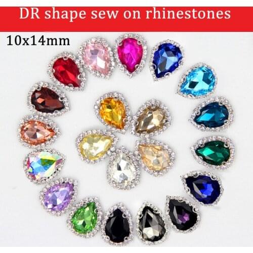 10x14mm Crystal buckle Teardrop shape Sew On Rhinestone with claw,DIY jewelry hair clips 20pcs/pack