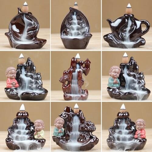 +20 Pcs Incense Cones Backflow Incense Burner, Black Ceramic Handicrafts , Home Room Desk Zen Decor