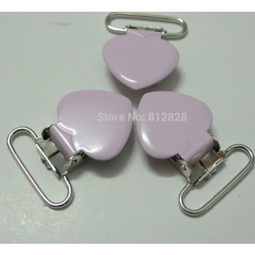 25pcs 1'' 25mm #MD23 Baby Pink Colored Enamel Heart Suspender Clips