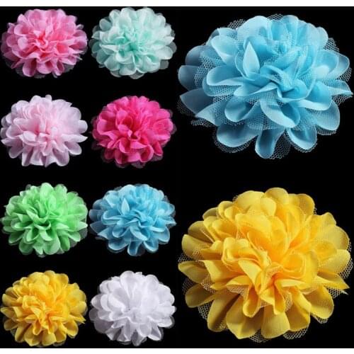 50pcs/lot 12CM 20colors Fluffy Chiffon Mesh Lace Flowers For Children Hair Accessories Artificial Fabric Flowers For Headbands