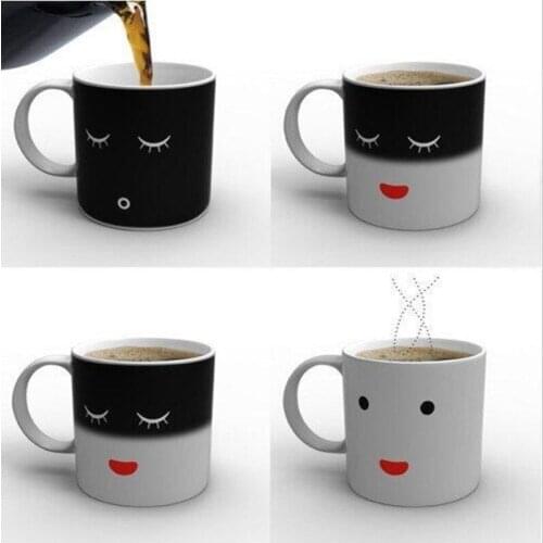 Promotion! Moring Morning Mug Magic Color Change Coffee Tea Ceramic Cup Black Colour Smile Face Black White Birthday Gift