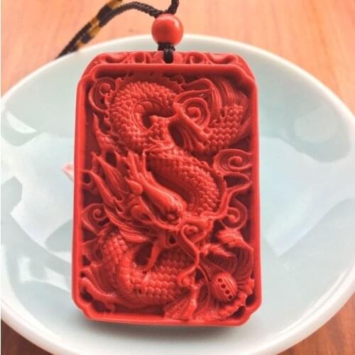 Amulet Necklace Jewellery Organic Dragon Carved Cinnabar Natural Red Hand Pendant Fashion Woman Gifts Charm Chinese