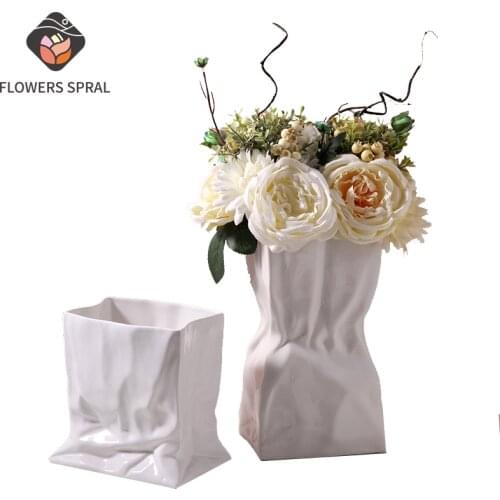 White Pleated Ceramic Vase, Hydroponic Plant Flower Vase, Creative Home Decoration For Living Room, New Year Gift