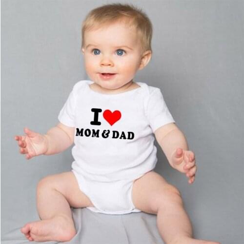 I Love Mom&Dad Newborn Boys Girls Bodysuit Infant White Cotton Toddler Baby Short Sleeve Jumpsuit Clothes Baby Clothes