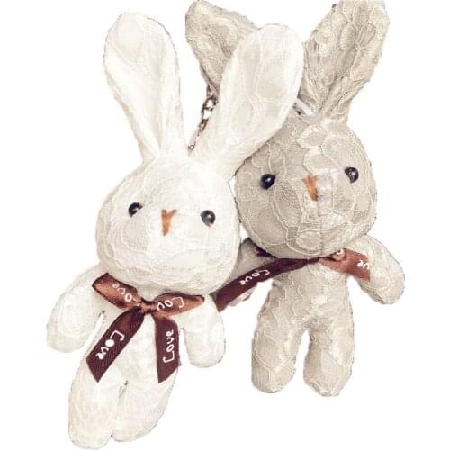 1Pcs Cute Delicate Rabbit Plush KeyChains toys Fashion lace Bunny Keyring Toy Stuffed Animals Bags Pendant Decoration Toys