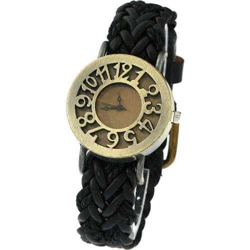 Gnova Platinum Genuine Leather Watch Bracelet wristwatch WOMEN Braided Vintage Fashion Bronze Numbers A054