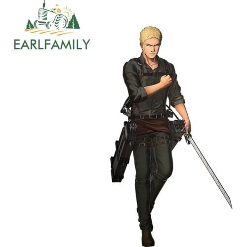 EARLFAMILY 13cm x 7.5cm for Reiner Braun Attack on Titan Car Sticker Anime Waterproof DIY Decal Refrigerator Car Door Protector