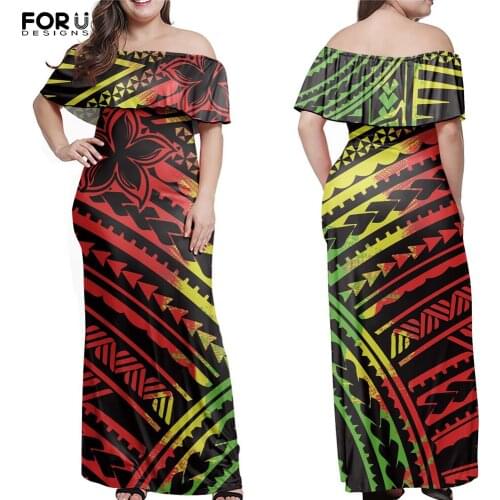 FORUDESIGNS Women Hawaiian Tahiti Samoan Plumeria Style Layered Ruffle Off Shoulder Dress Sexy Comfortable Casual Beach Dresses