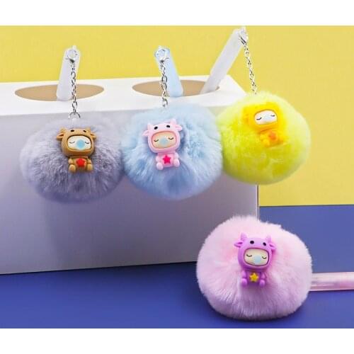 30 pcs/lot Kawaii Cattle Hairball Pendant Gel Pen Cute 0.5mm Black Ink Neutral Pens Promotional Gift Stationery School Supplies