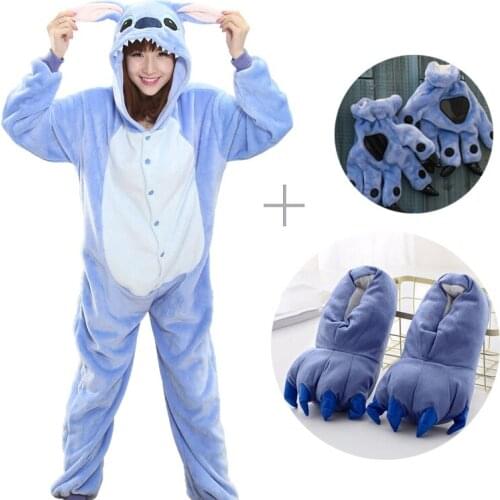 Kigurumi Children Kids Pajamas Adult Animal Stitch Onesie Women Men Couple Winter Pajamas Suit Sleepwear Flannel Pijamas