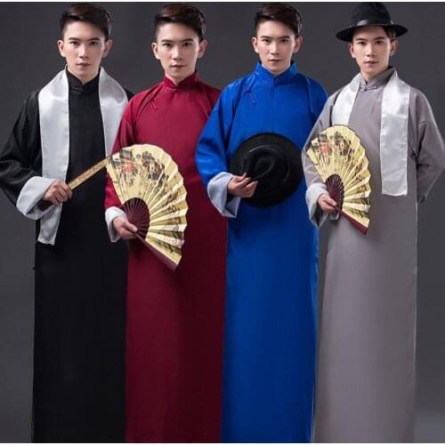 The Republic of China Retro Gown Tunic Teacher Disc Buckle Ancient Costume Chinese Best Man Group Hanfu Adult Cross Talk Robe