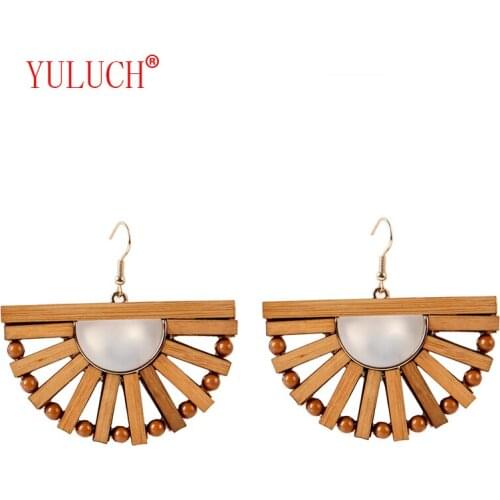 Chinese elements handmade design zinc alloy inlay wooden bamboo pendant ethnic fashion women earrings jewelry gifts