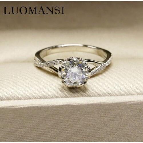 Luomansi 1CT 6.5MM Moissanite Flower Ring Passed the Diamond Test S925 Sterling Silver Birthday Gift Party High Jewelry