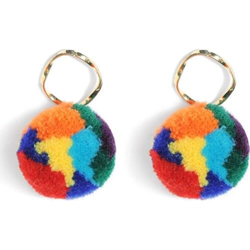 Korean Big Hairball Earring Winter Temperament Color Hair Ball Retro Earrings Circle Ball Earring Ear Accessories Oorbellen