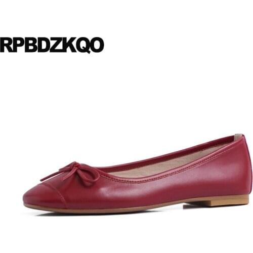 Red designer rubber sole shoes casual bow chinese soft ballet flats women china ballerina suede pink square toe 2019 slip on