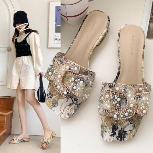 Summer New Women Slippers Fashion Female Diamond Decorative Flats Womens Beach Shoes Zapatos De Mujer