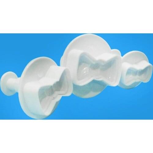 M17D 3Pcs/Set Plastic 3D Mini Bowknot Shape DIY Fondant Plunger Cutter Cookie Stamp Mold Bow-Tie Biscuit Cupcake Topper Mould