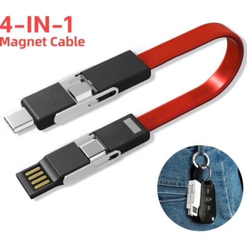 Magnetic Keychain Charger Cable Micro USB Type C 8 Pin Charging Wire Mobile Phone Data Charge Cord For iPhone12 Xiaomi 11 Huawei