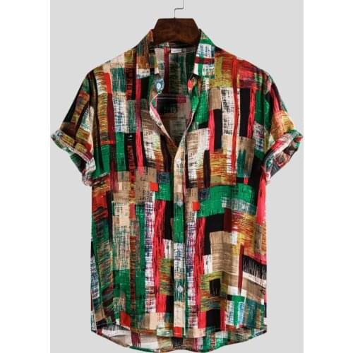 Leviortin Fashion Mens Designed Colorblock Stripe Print Shirts Casual Short Sleeve Cotton Linen Shirt camisas de hombre