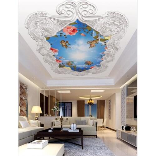Mural Paintings Living Room Ceiling Wallpaper European embossed pattern sky angel ceiling mural