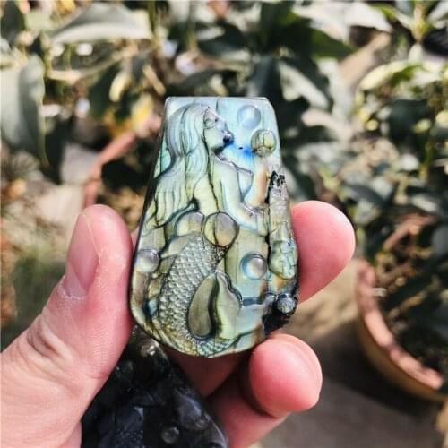 Natural Labradorite stone Quartz Crystal hand Carved Owl fox mermaid squirrel