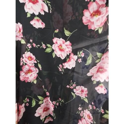 2018new 75D printing chiffon rose flowers pattern black background for clothing fabrics and scarf YH-4738